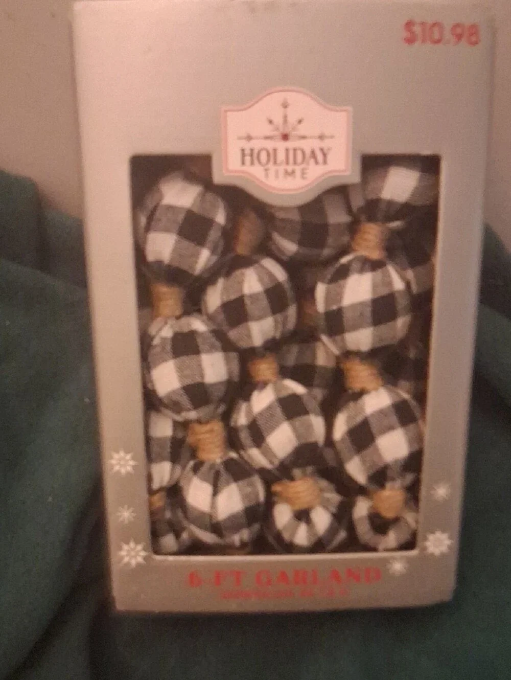 Holiday Time Black & White Buffalo Plaid Ornament Garland